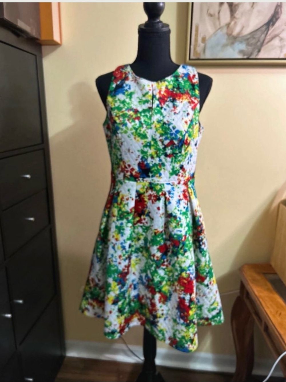 Catherines White Dress with Multicolor Paint-Splash Print